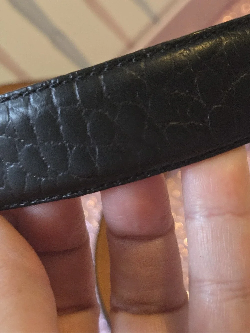 Lauren Ralph Lauren Italian Leather Croc Embossed Belt XL Silver RL Hallmark
